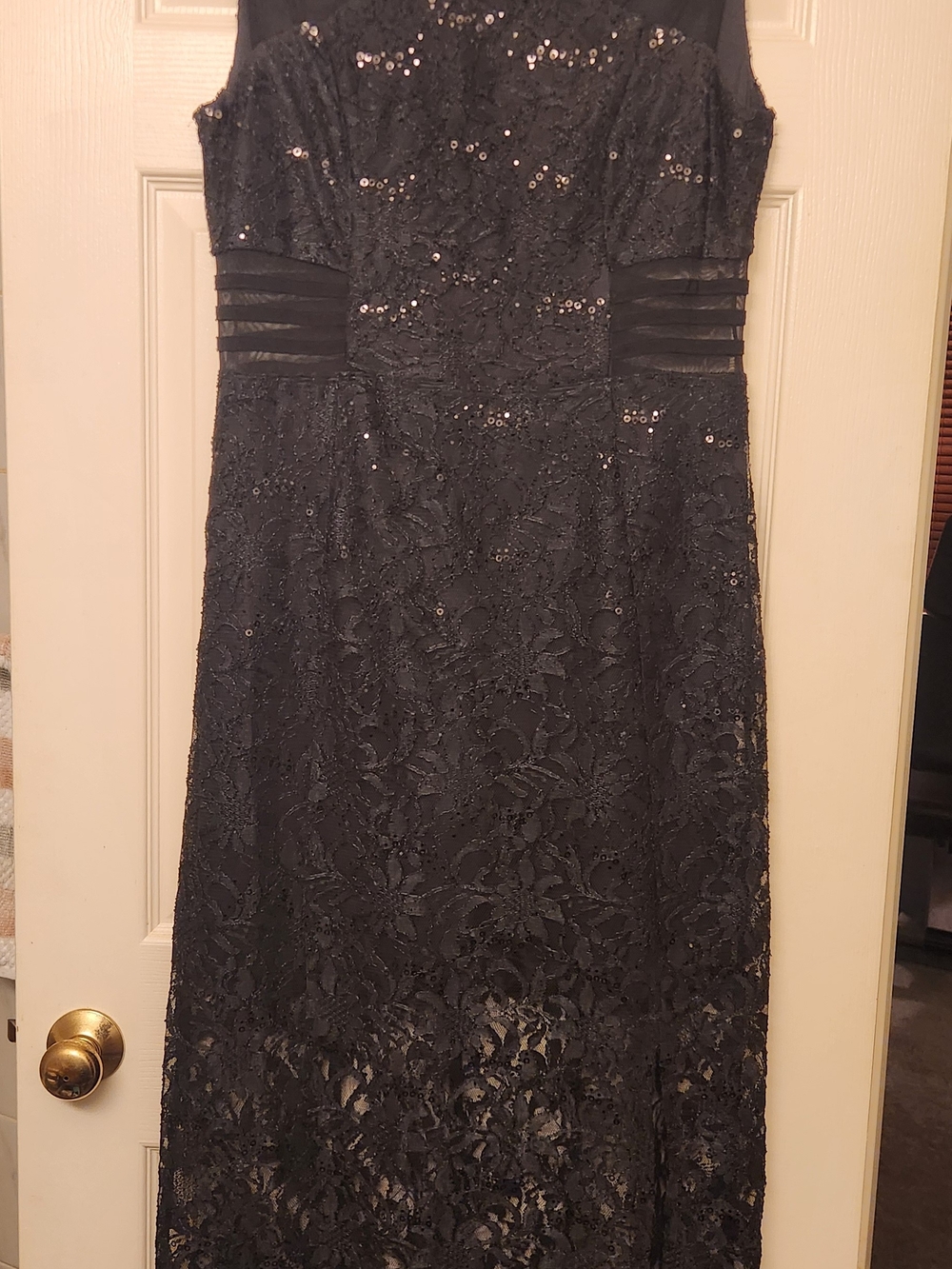 Black Lace Sequin Maxi Dress with Sheer Waist Panels